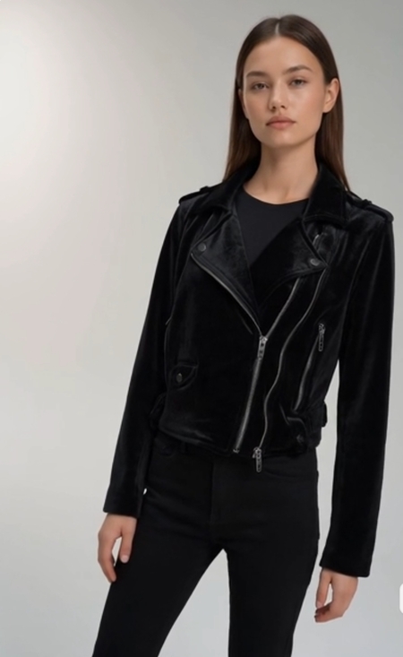 BLANKNYC Jackets & Blazers - BlankNYC Anthropologie Black Velvet Moto Jacket M Zip Front Biker Crushed